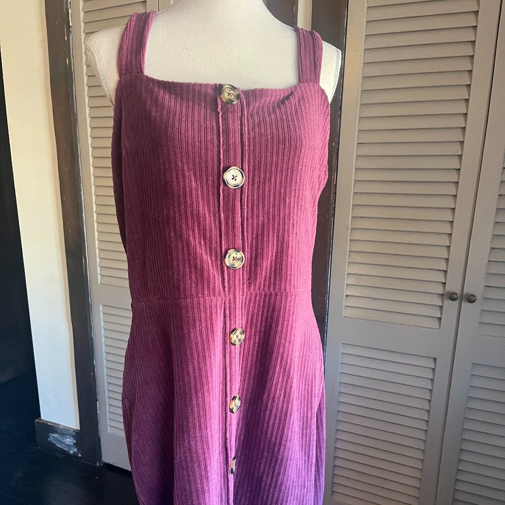 No Boundaries Dress / Jumper Faux Button Soft Ribbed Stretch Fabric